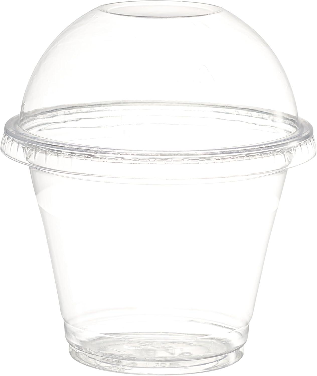 GUSTO [9 oz. - 50 Count Clear Plastic Cups With Dome Lids (No Hole), Fruit Cups with Lids for Party - Perfect for Smoothies, Milkshakes, and To-Go Beverages - (Formerly Comfy Package)