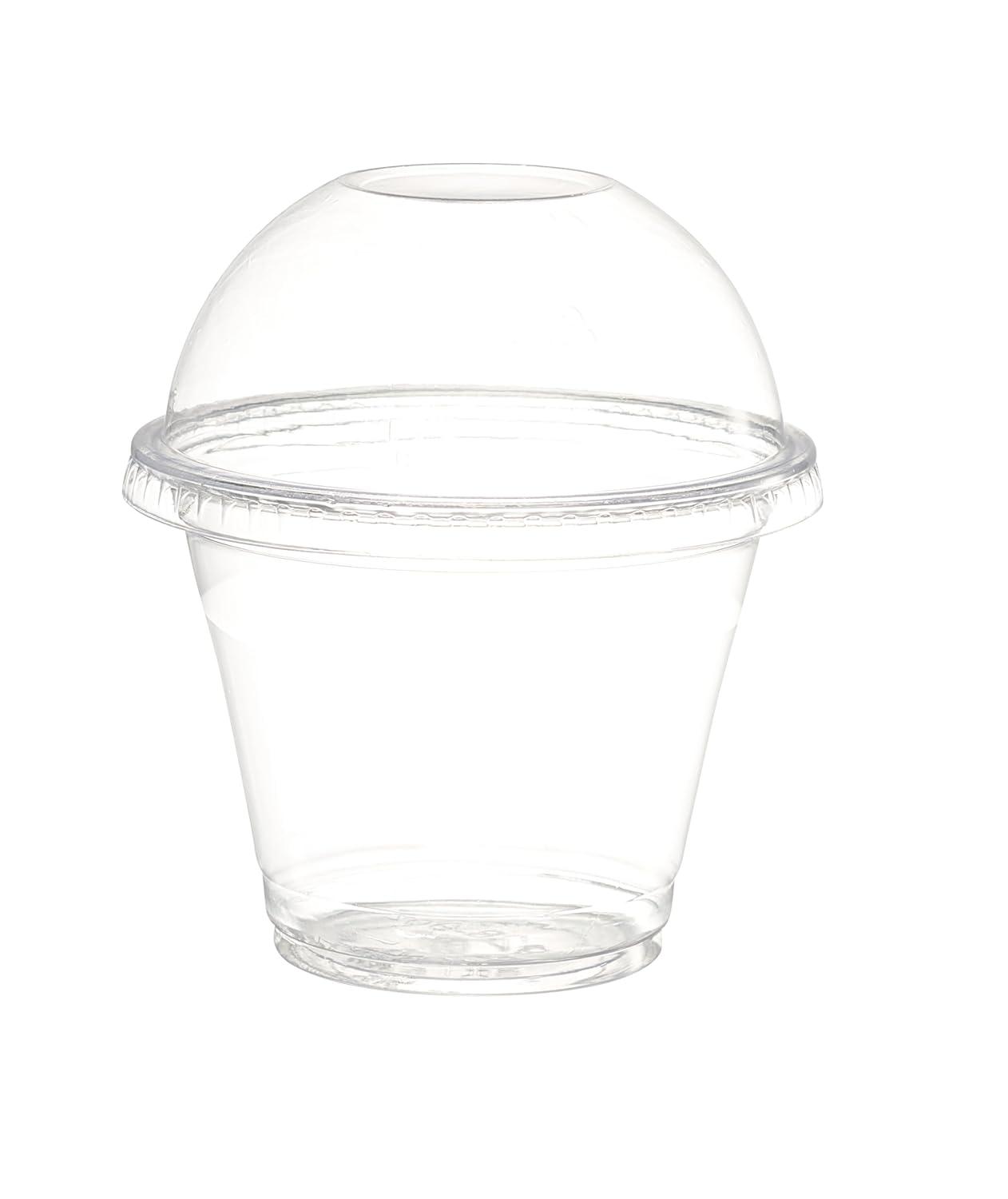 GUSTO [9 oz. - 50 Count Clear Plastic Cups With Dome Lids (No Hole), Fruit Cups with Lids for Party - Perfect for Smoothies, Milkshakes, and To-Go Beverages - (Formerly Comfy Package)