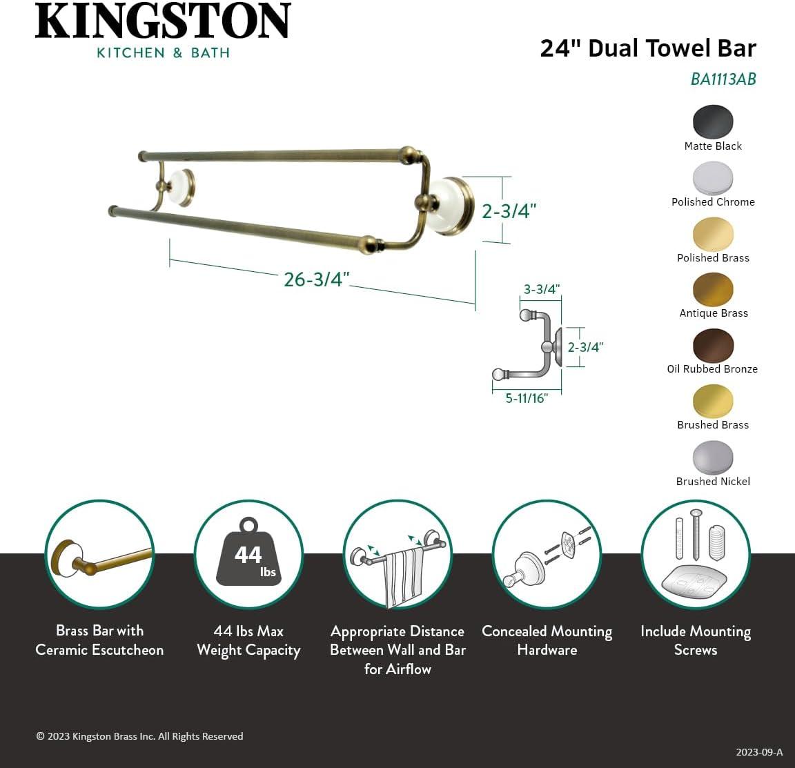 Victorian Polished Brass 24-Inch Dual Towel Bar