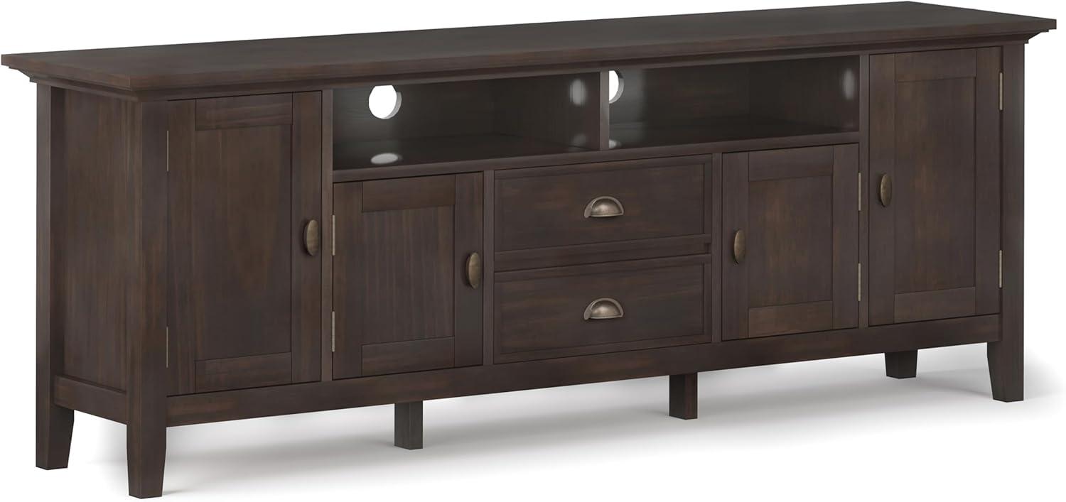 Simpli Home Redmond Wood 72" Transitional TV Media Stand in Brunette Brown For TVs up to 80"