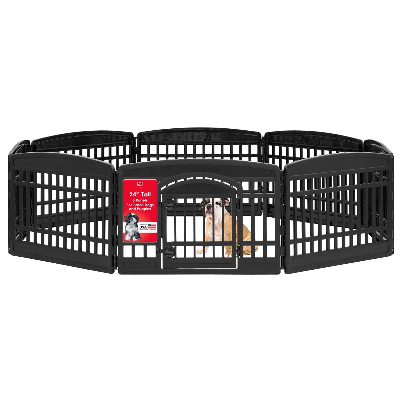 IRIS USA 24" Exercise 8-Panel Pet Playpen with Door, Dog Cat Playpen, Puppy Playpen, Black