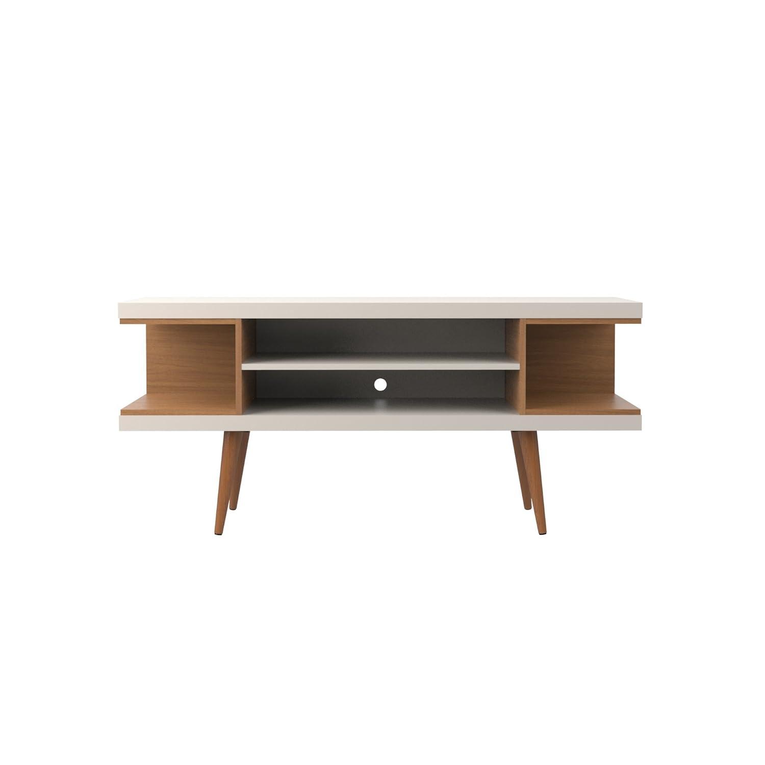 Manhattan Comfort Utopia Splayed Wooden Legs and 4 Shelves TV Stand for TVs up to 50" Maple Cream/Off-White - Manhattan Comfort
