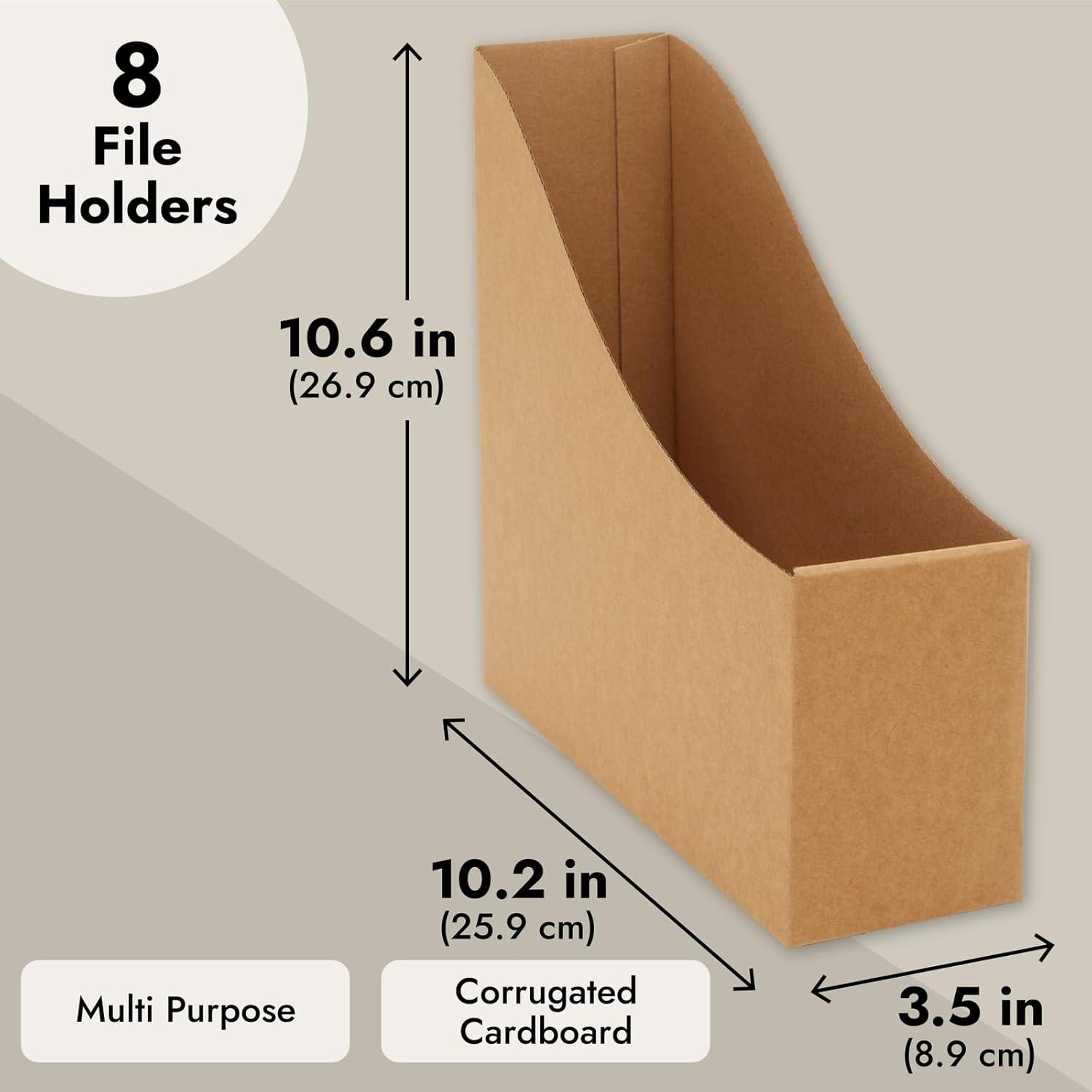 Kraft Paper Cardboard Magazine File Holders with Labels, 8-Pack