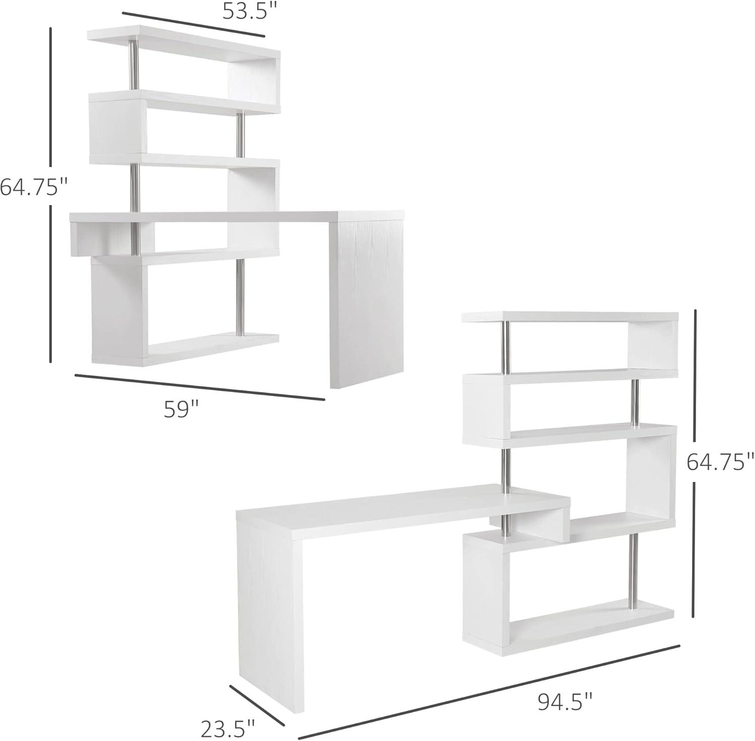 White Foldable L-Shaped Corner Writing Desk with Shelves