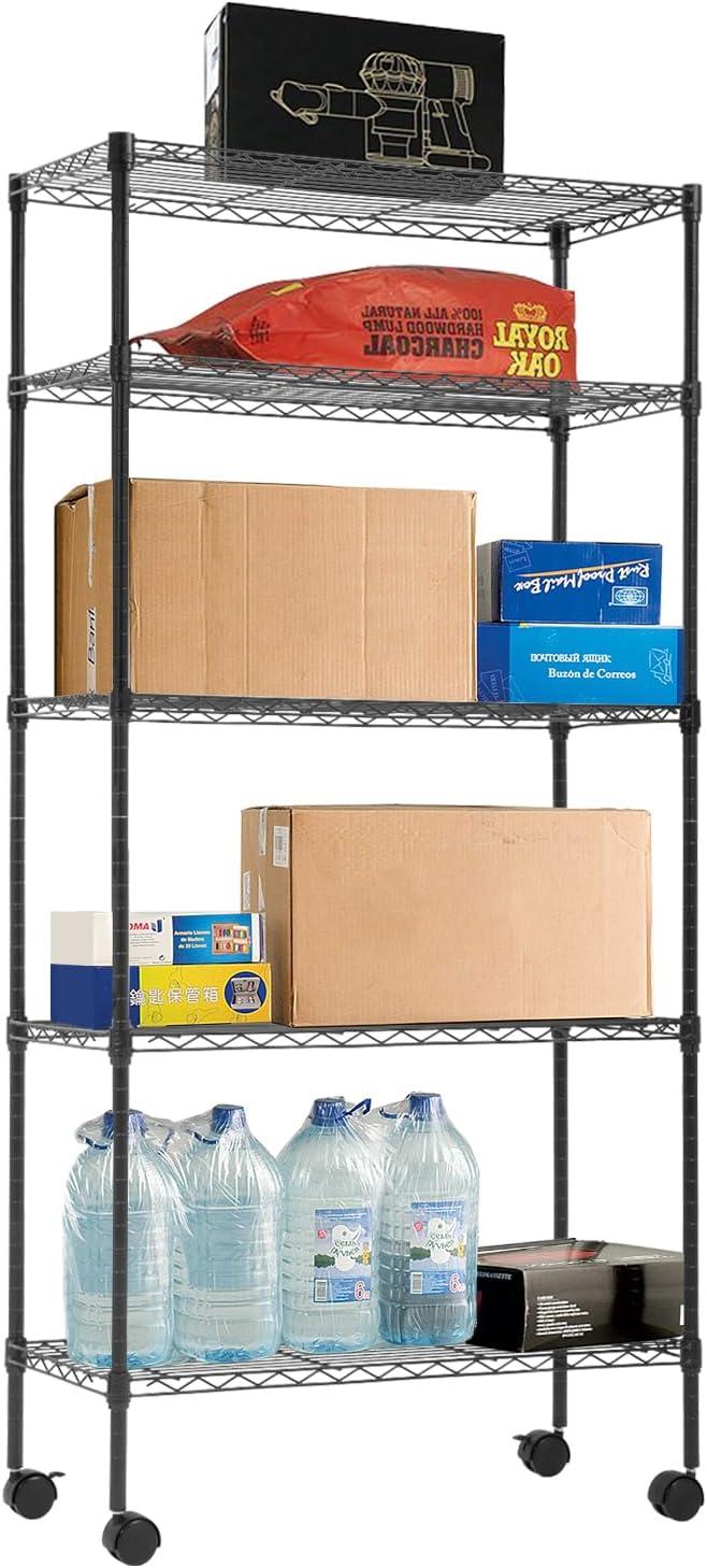 FDW 5 Tier Wire Rack With Casters Unit Heavy Duty Storage Rack Metal Rack Garage Organizer Wire Rack