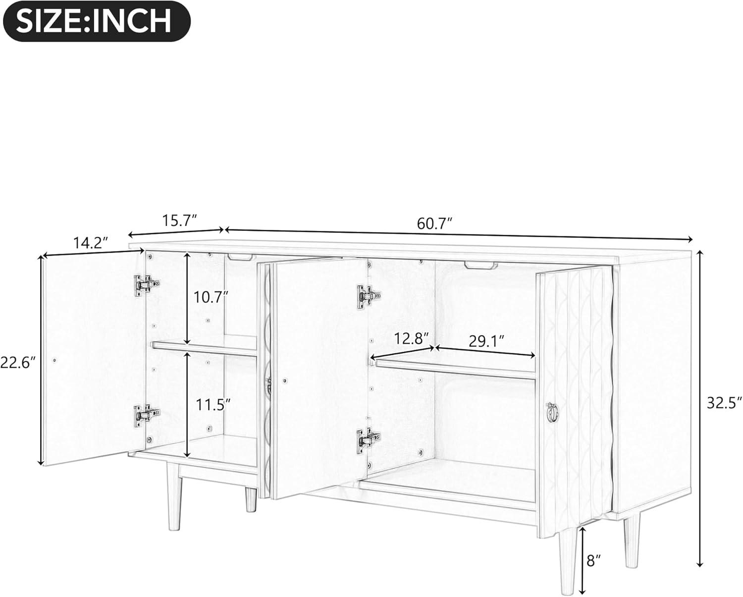 Navy Blue MDF 4-Door Sideboard with Convex Pattern and Silver Handles