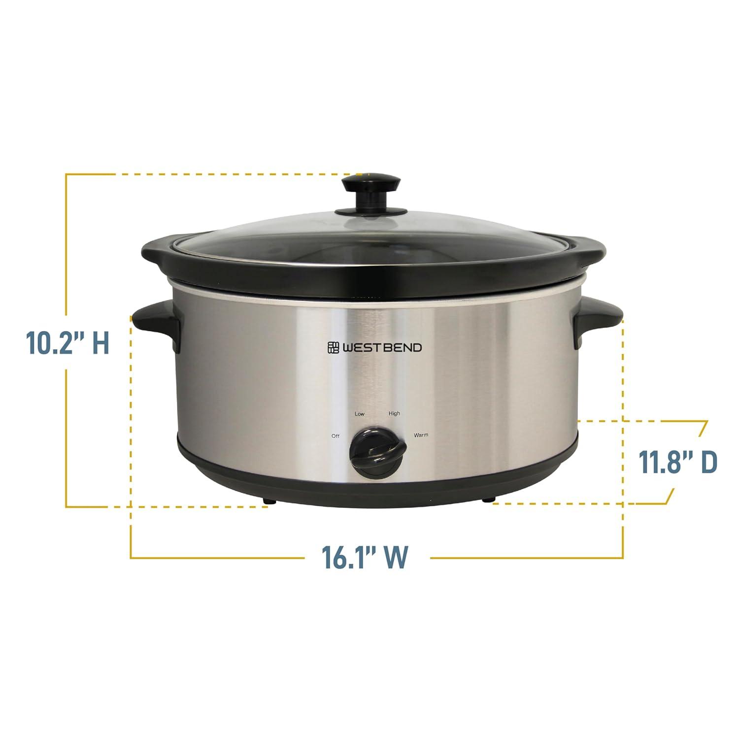 Silver 6-Quart Stainless Steel Oval Slow Cooker with Glass Lid