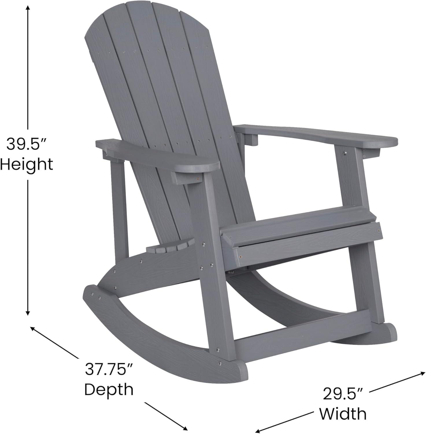 Flash Furniture Set of 2 Savannah All-Weather Poly Resin Wood Adirondack Rocking Chairs with Side Table in Gray