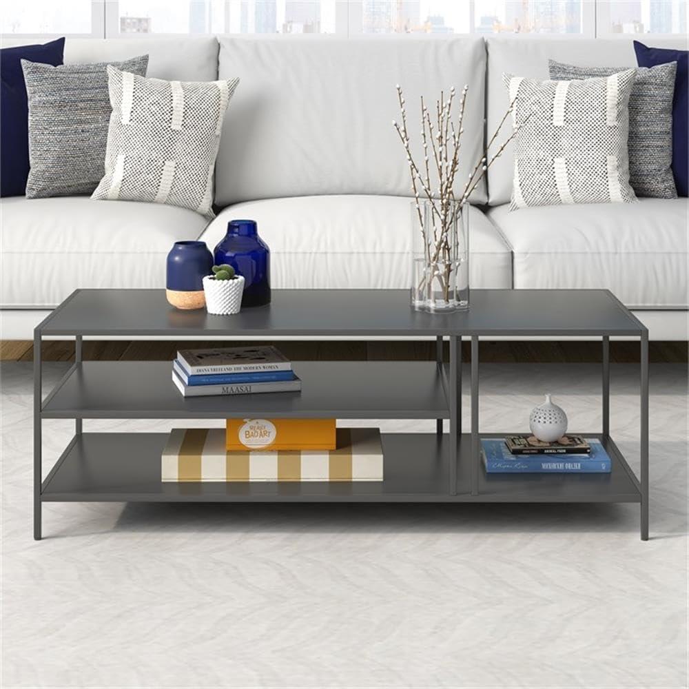 Evelyn&Zoe Cortland 48" Wide Rectangular Coffee Table in Gunmetal Gray