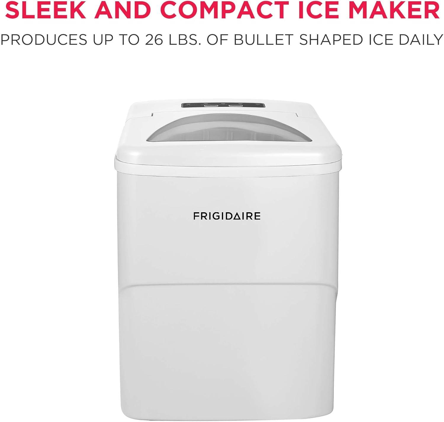 Frigidaire Ice Maker with 26 lbs. Capacity Countertop Stainless Steel Ice Maker with Transparent Window