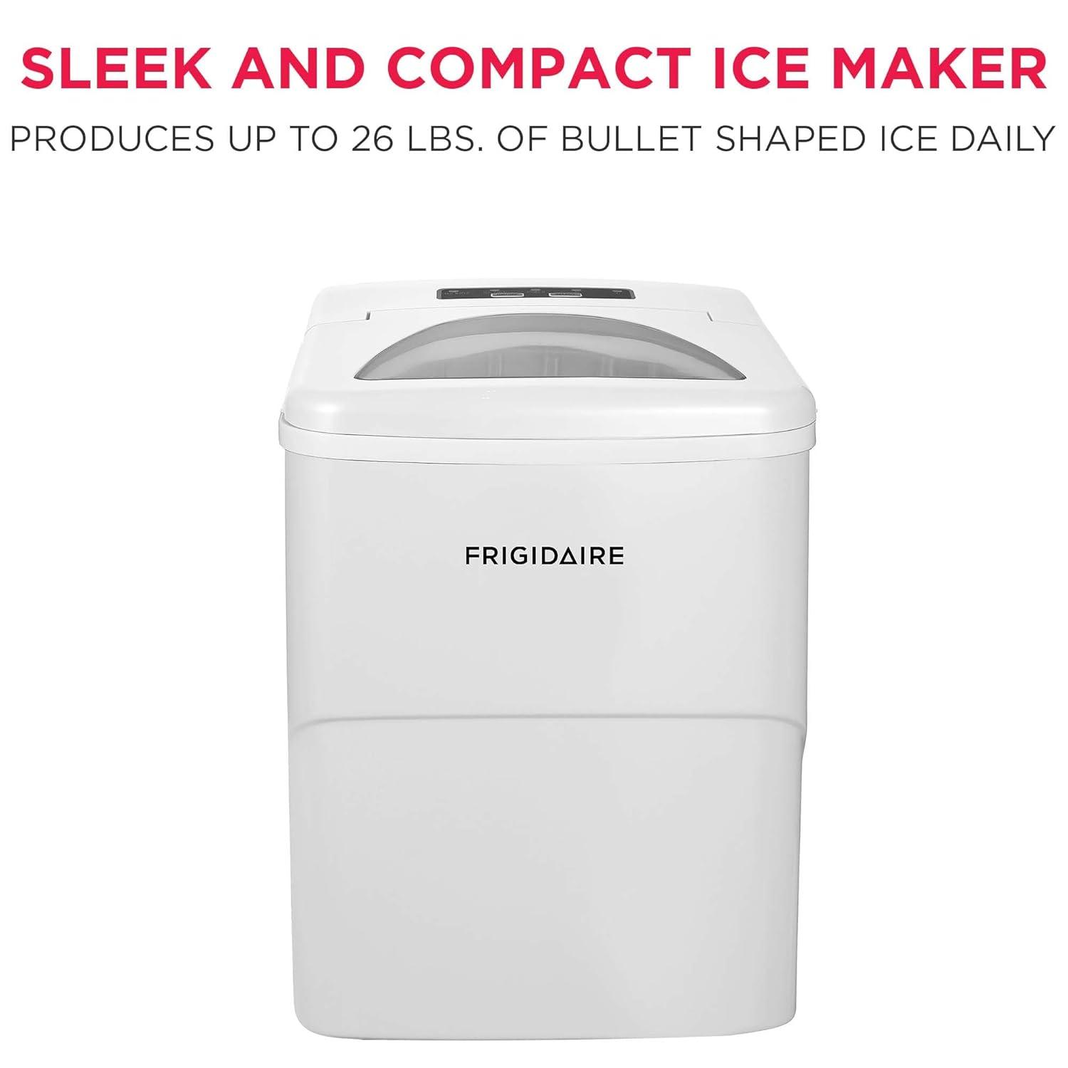 Frigidaire Ice Maker with 26 lbs. Capacity Countertop Stainless Steel Ice Maker with Transparent Window