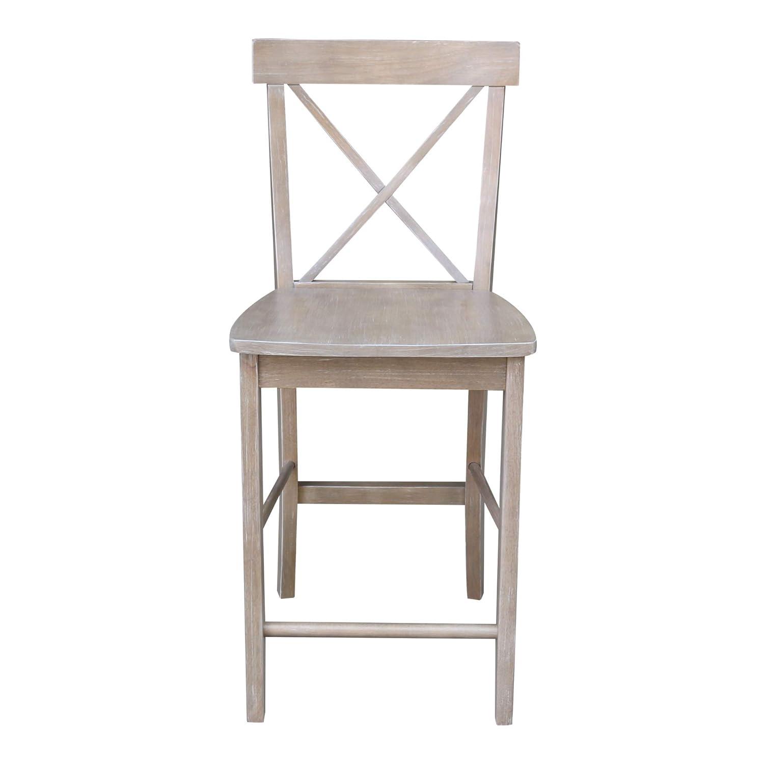 International Concepts 24" X Back Counter Height Barstool Washed Gray/Taupe : Rubberwood Frame, Fixed Seat Height 24"