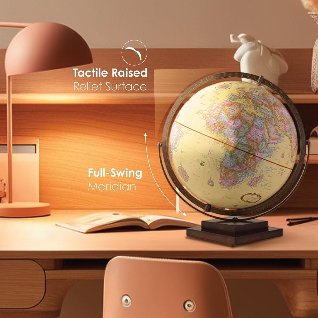 Waypoint Geographic Revolution 12" Diameter Desktop World Globe - Gyromatic Full-Swing Movement, Decorative Antique Globe for Home or Office Decor