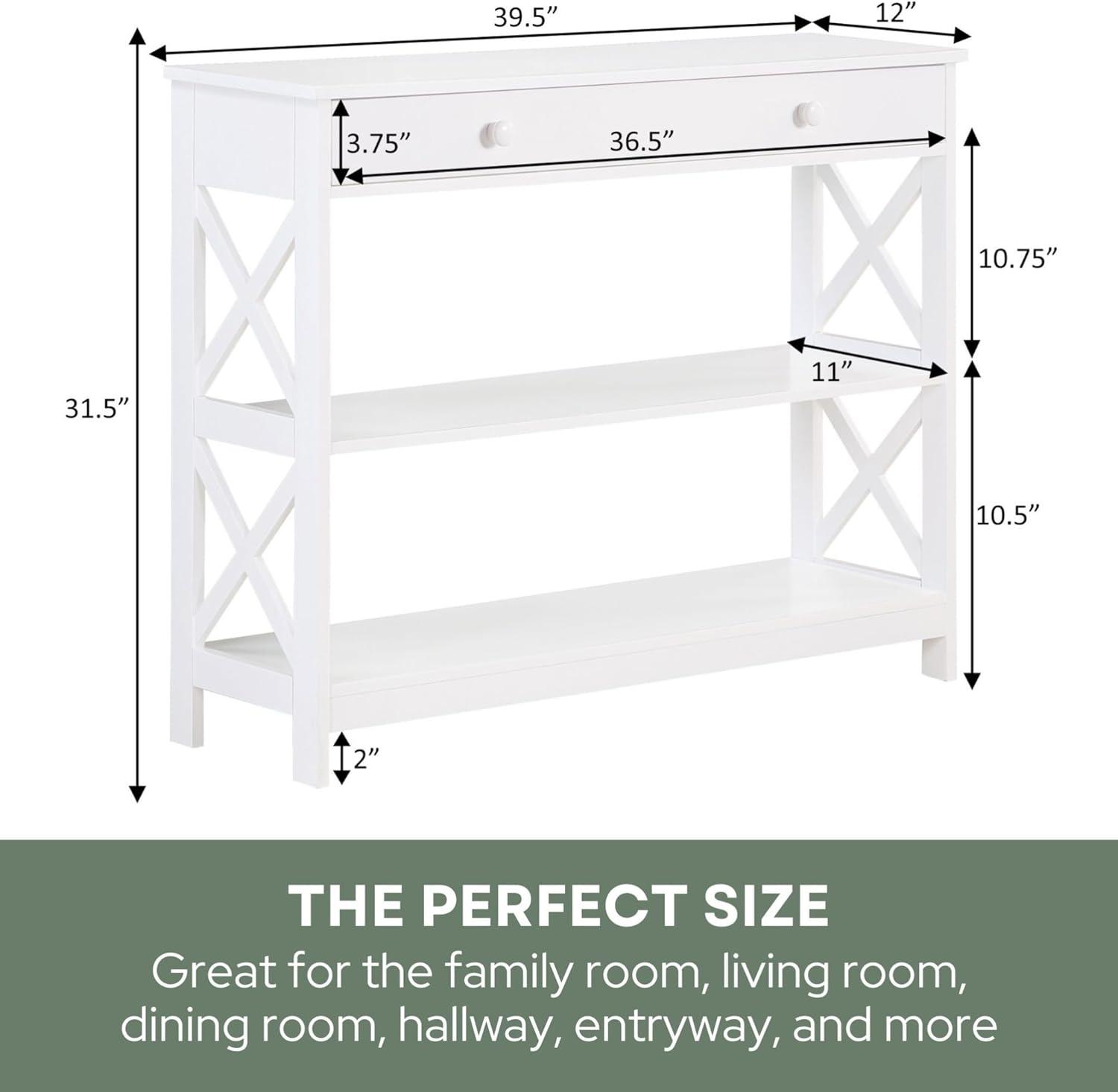 Convenience Concepts Oxford 1 Drawer Console Table with Shelves, White