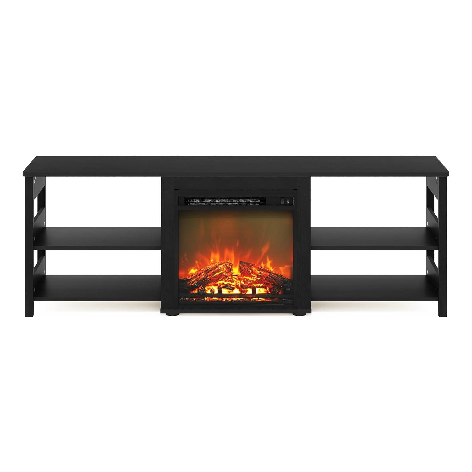 Furinno Classic Fireplace TV Stand Entertainment Console Media Center W/18" Electric Fireplace for TVs up to 70",Americano