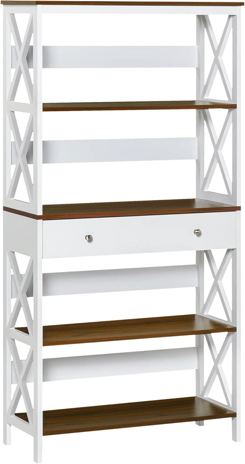 White and Dark Wood 4-Tier Etagere with Drawer