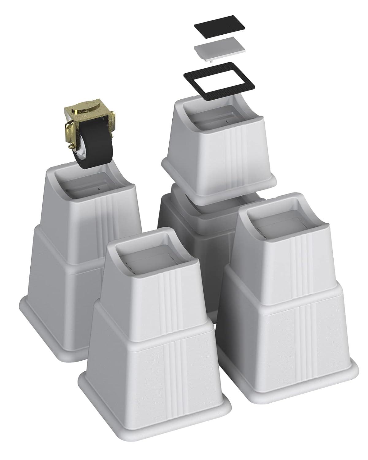 ZTON Adjustable Bed Furniture Risers Elevation in Heights 3", 5" or 8" Heavy Duty Risers for Both Posts and Wheels of Sofa and Bed Support up to 2000 lbs. (Set of 4 Riser, Grey)