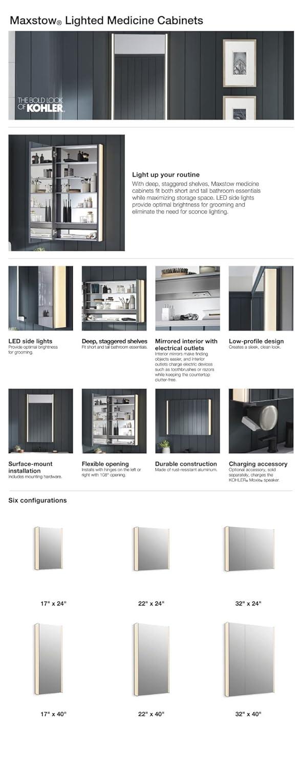 Kohler K-81145-SLE-DA1 Maxstow Surface Mount Frameless Medicine Cabinet with LED Lighting