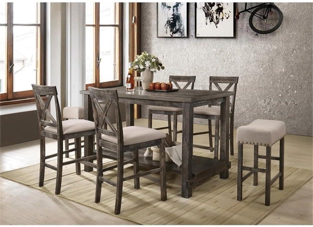 60" Martha Li Dining Table Weathered Gray - Acme Furniture: Sturdy Wood, Storage Shelf, Seats 6