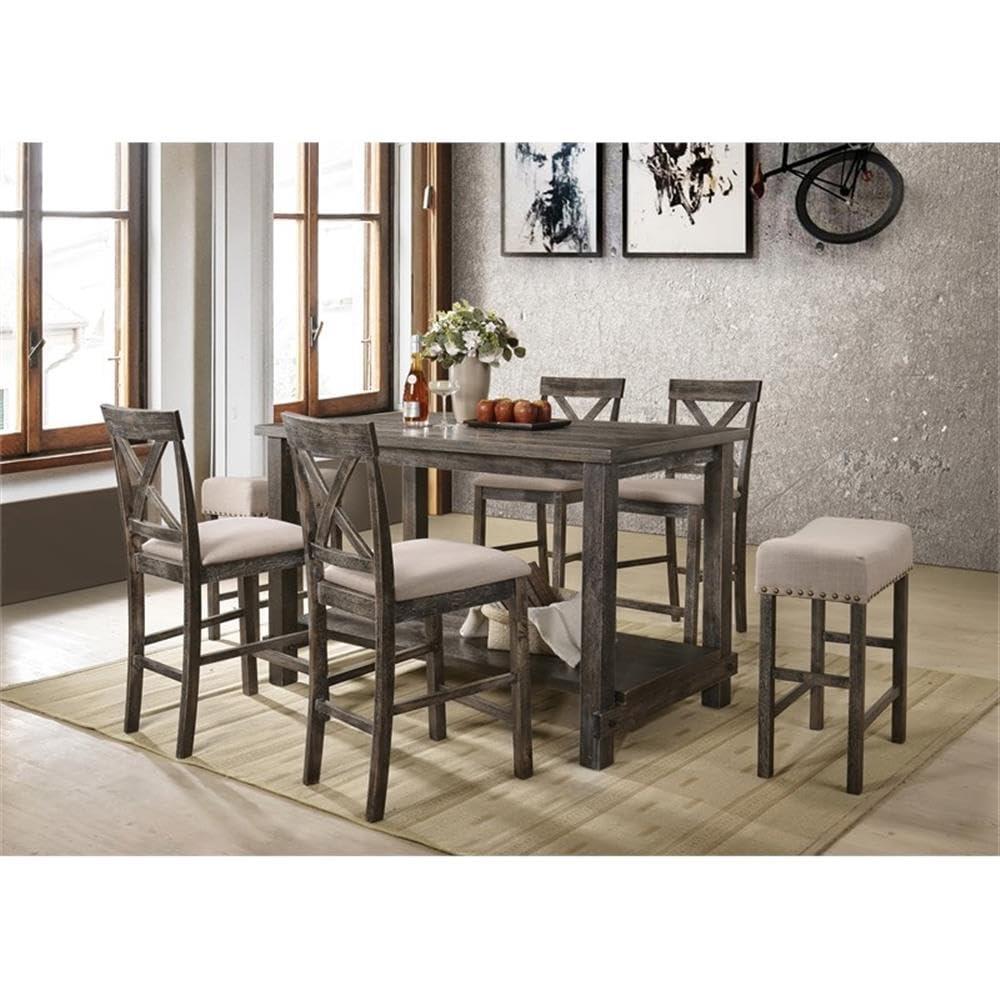 60" Martha Li Dining Table Weathered Gray - Acme Furniture: Sturdy Wood, Storage Shelf, Seats 6