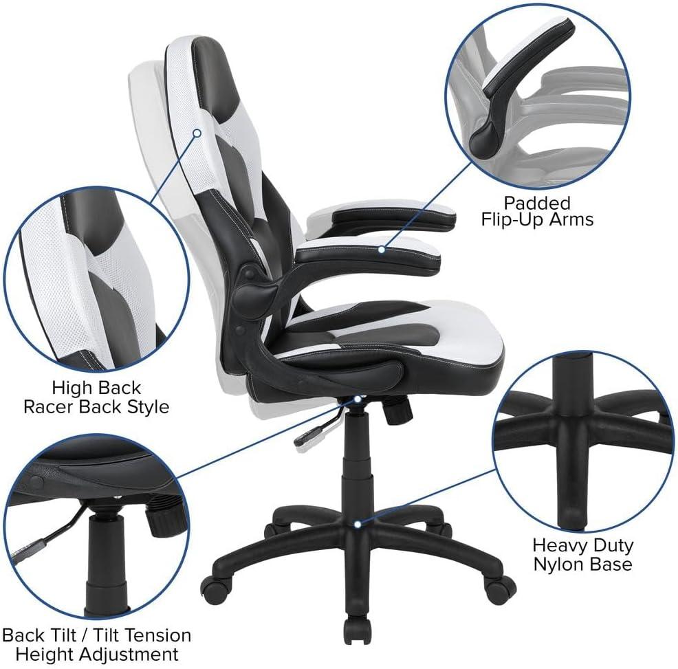 Flash Furniture X10 Gaming Chair Racing Office Ergonomic Computer PC Adjustable Swivel Chair with Flip-up Arms