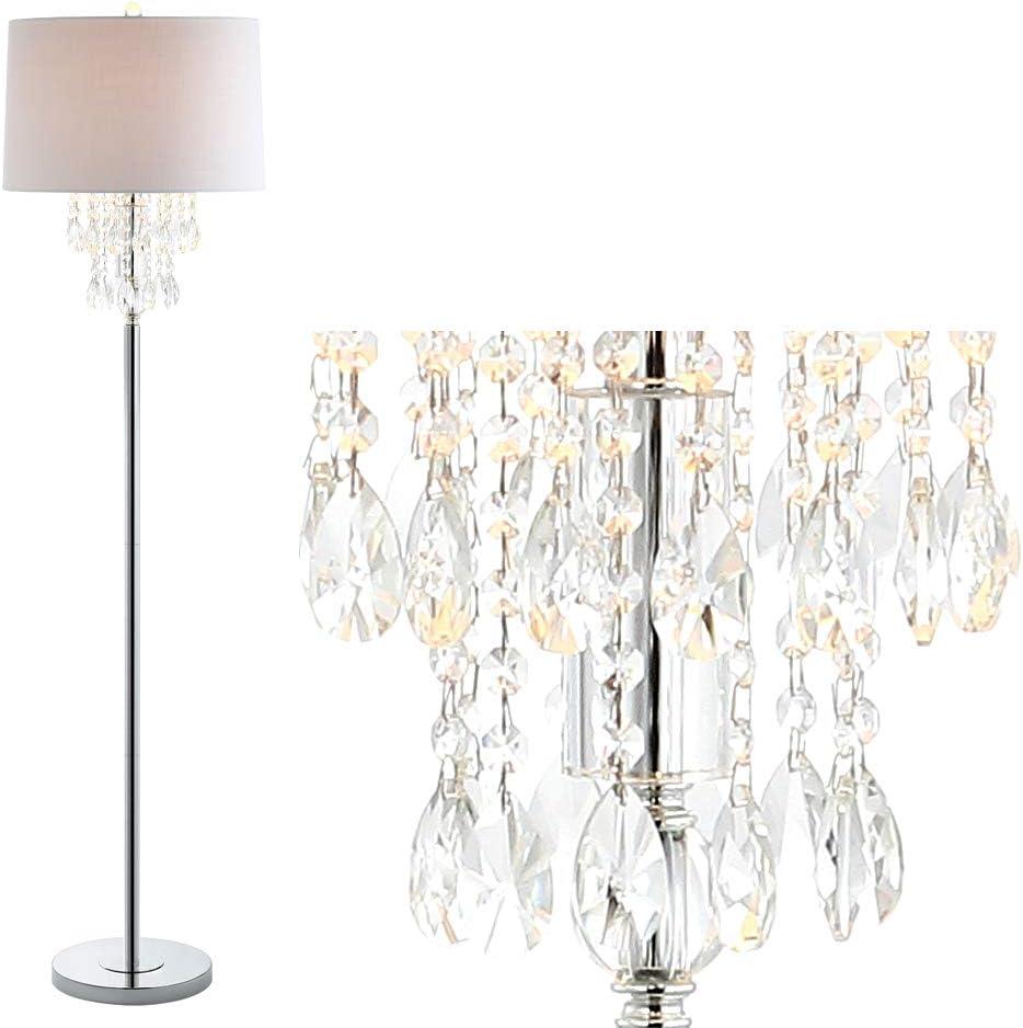 Elegant Arc 61" White Linen Shade & Crystal Floor Lamp