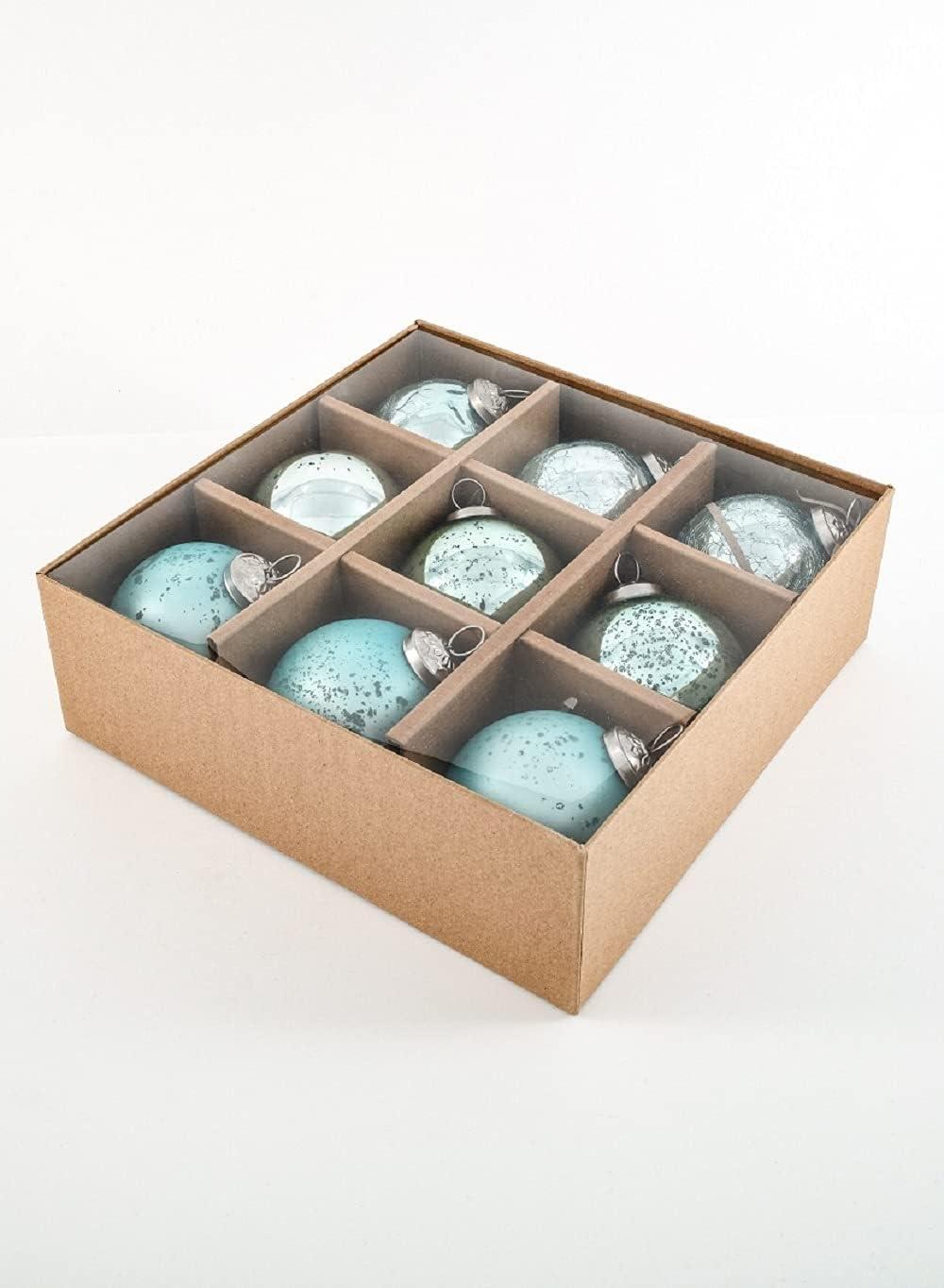 Teal Glass Christmas Ornaments Set of 9