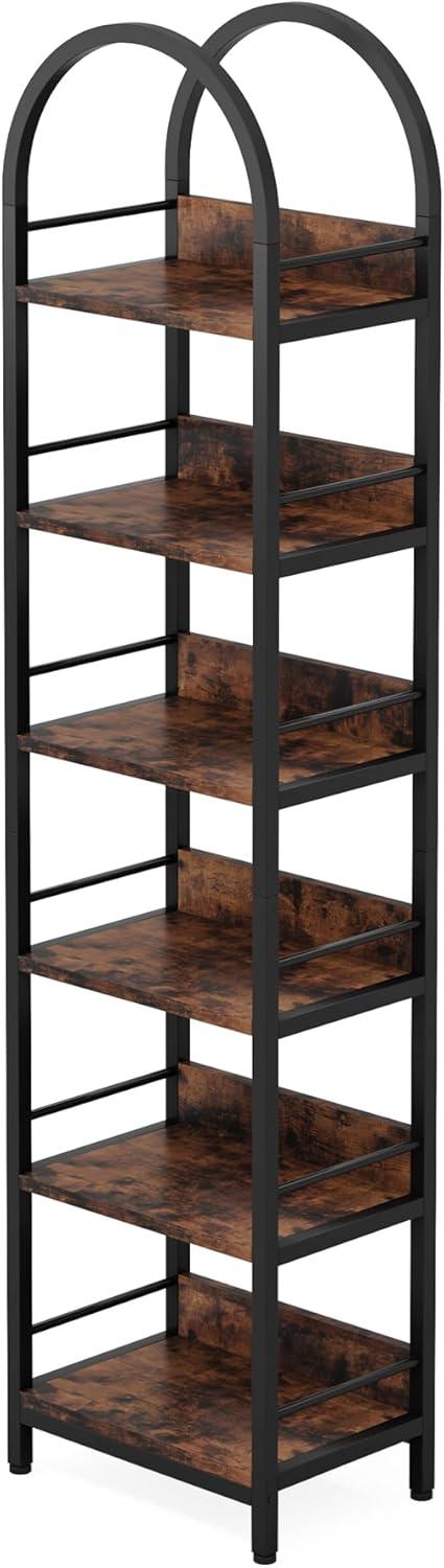 Tribesigns 6-Tier Open Bookshelf, 78.7" Tall Arched Bookcase Narrow Bookshelf, Rustic Brown