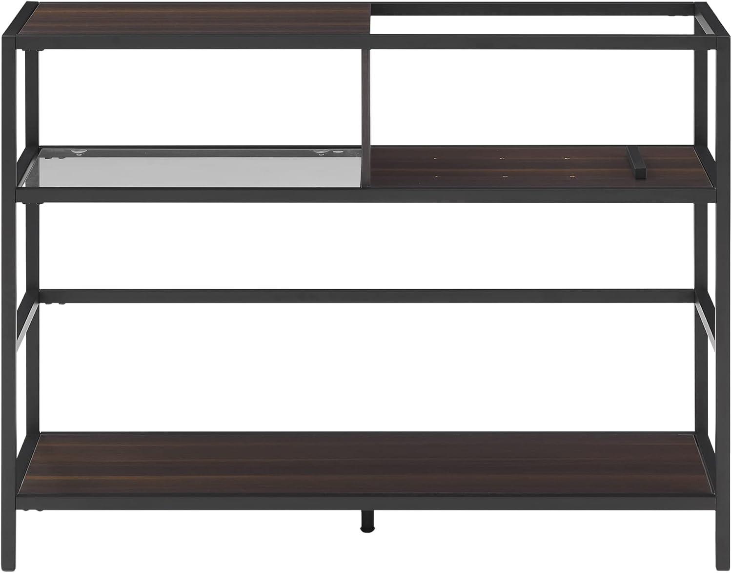 Provo Matte Black and Brown Record Storage Console with Turntable Shelf