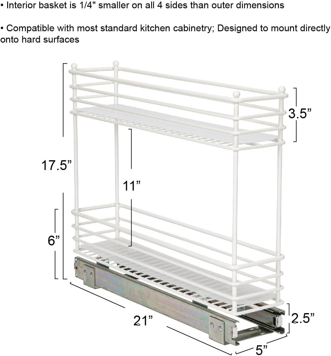 White 2-Tier Steel Pull-Out Cabinet Organizer with Plastic Liners