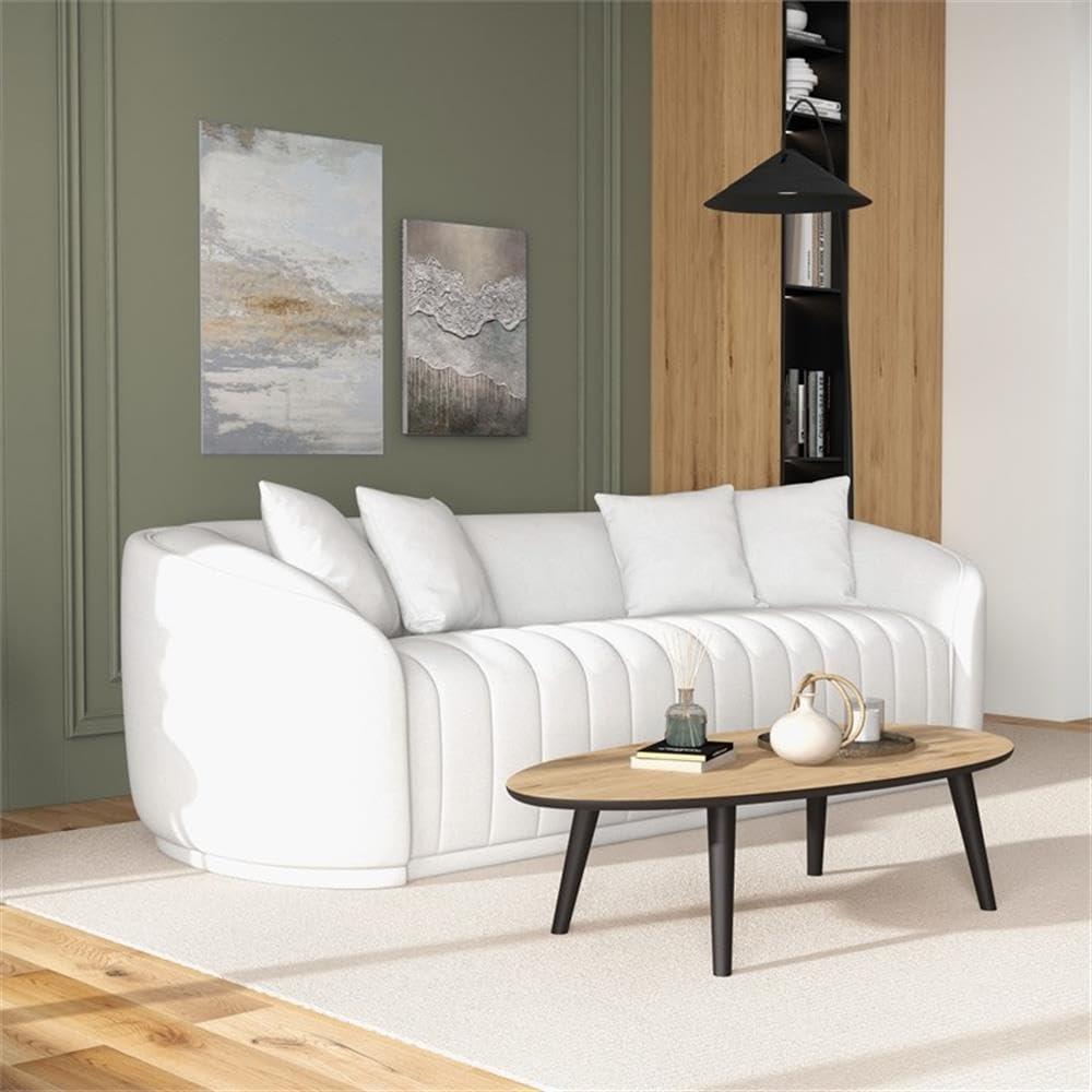 Thirst Mid Century Modern Luxury Tight Back Boucle Couch in White