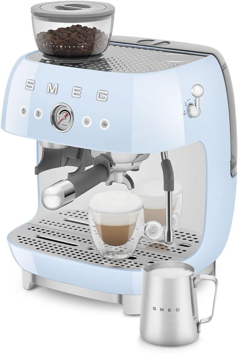 SMEG Pastel Blue Semi-Automatic Espresso Machine with Milk Frother