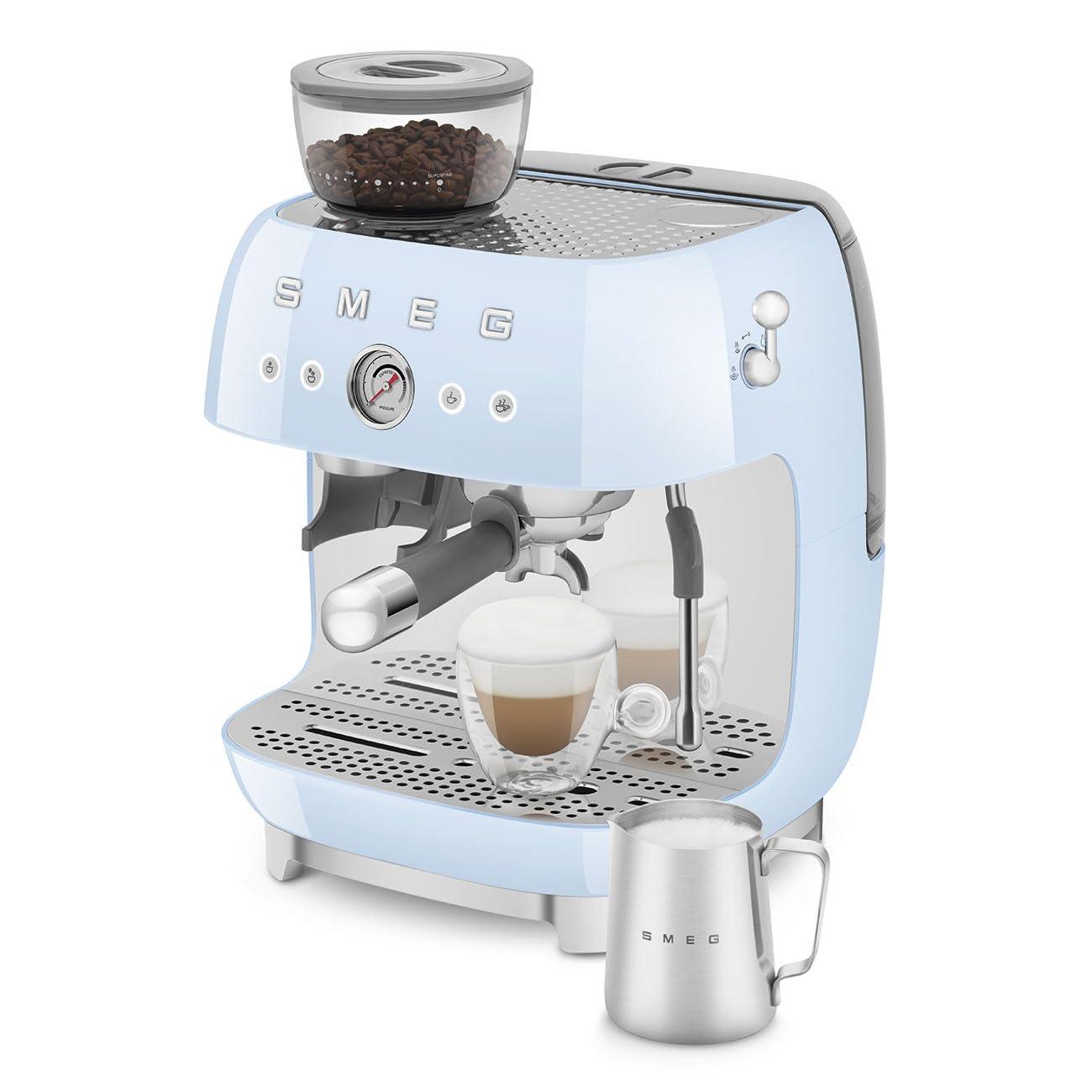 SMEG Pastel Blue Semi-Automatic Espresso Machine with Milk Frother