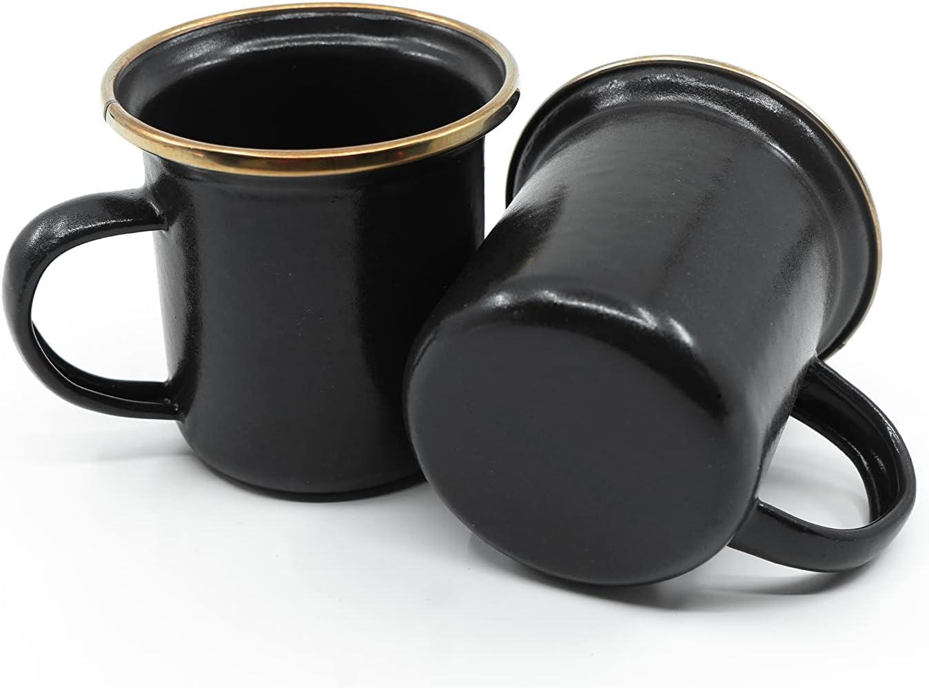 Charcoal Enamel Espresso Cup Set with Stainless Steel Rim