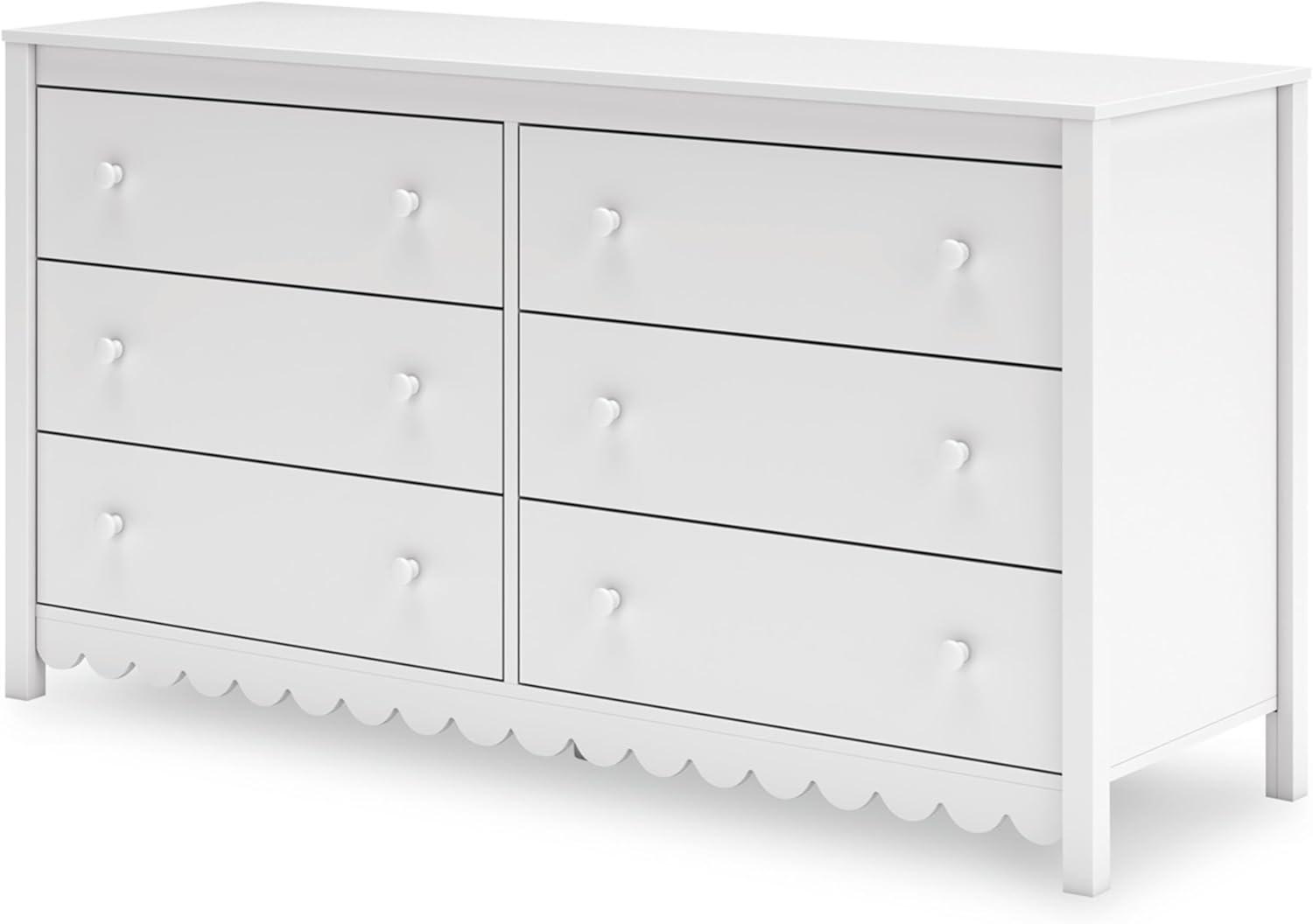 White Transitional 6-Drawer Scalloped Dresser