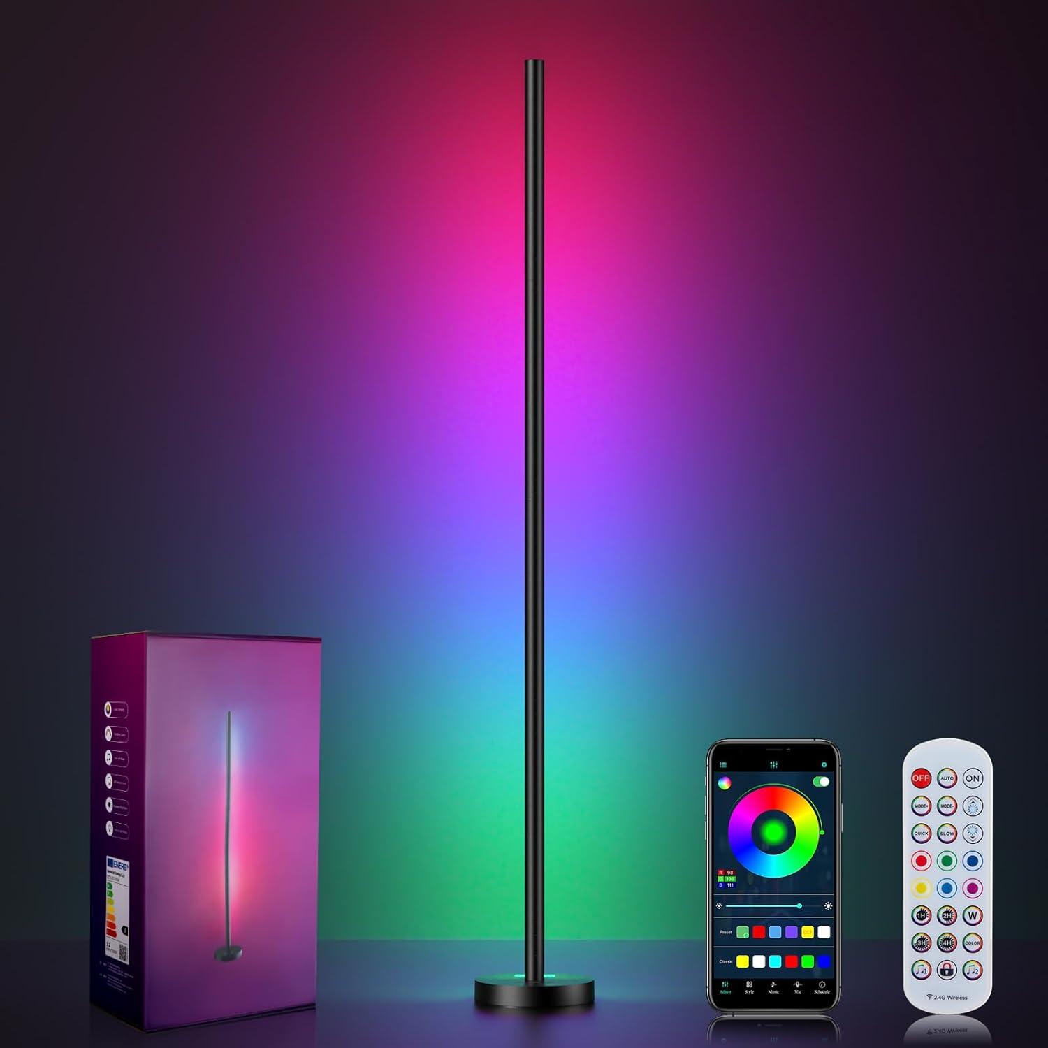 Corner Floor Lamp - Smart RGB LED Corner Lamp with App and Remote Control, 16 Million Colors & 68+ Scene, Music Sync, Timer Setting - Ideal for Living Rooms, Bedrooms, and Gaming Rooms