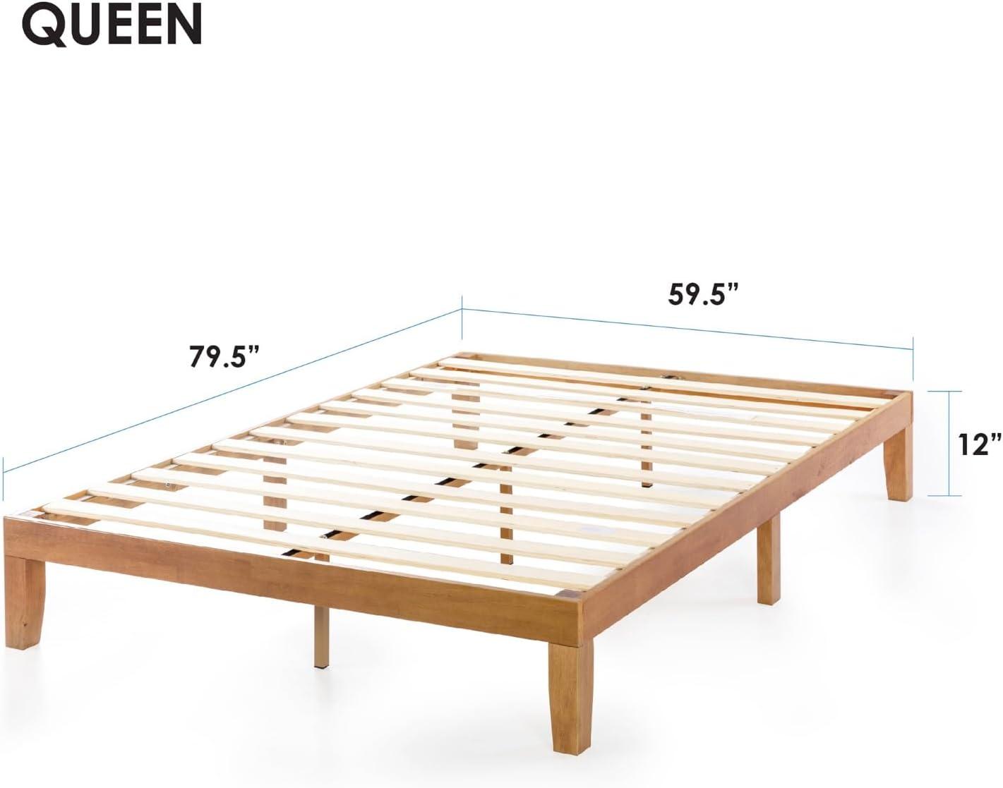 Queen Pine Solid Wood Platform Bed Frame with Slats