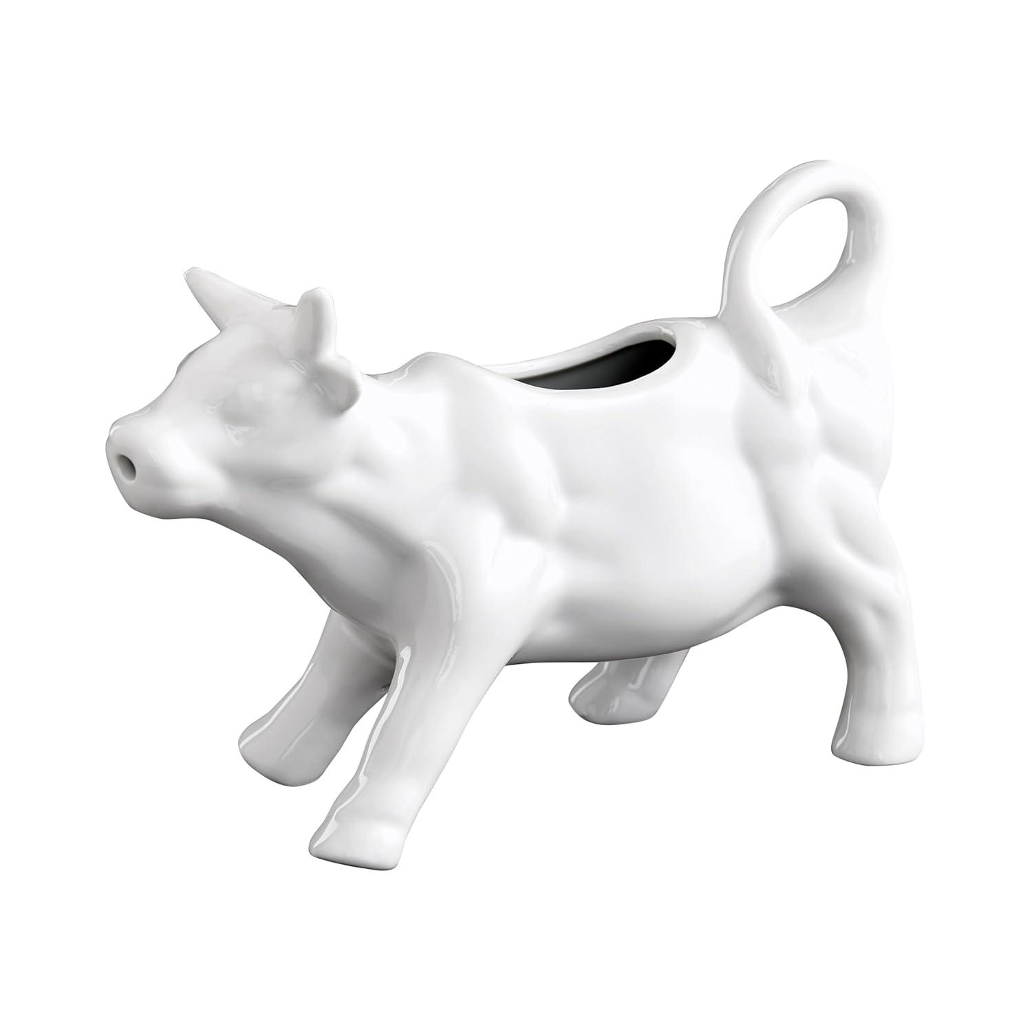 White Porcelain Cow Milk Creamer with Handle, 6-Ounce