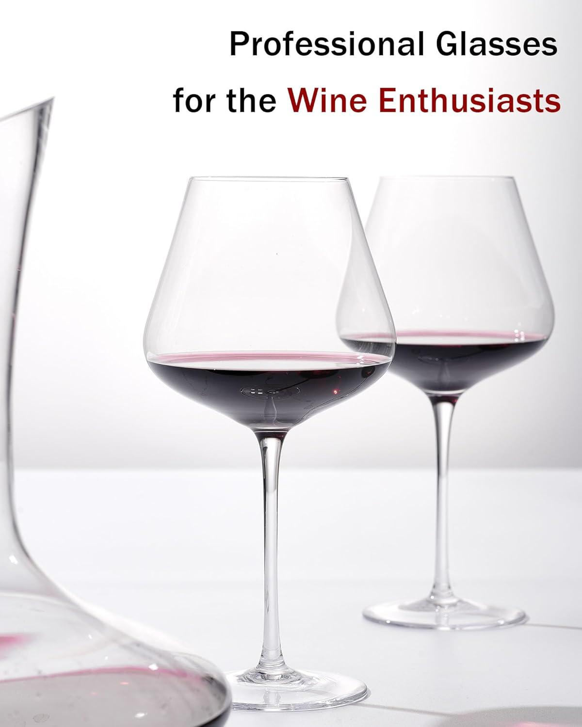 Set Of 4-21 Ounce Hand Blown Italian Style Crystal Burgundy Wine Glasses - Lead-Free Premium Crystal Clear Glass - Gift-Box For Any Occasion