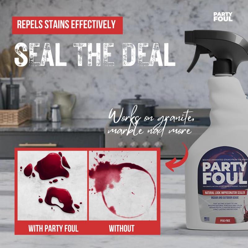 Party Foul Impregnator Deep Penetrating Indoor & Outdoor Sealer - PFAS-Free, Eco-Friendly Protection Floors, Counters, Showers, - Long-Lasting Durability, Crystal Clear Finish - 16 oz