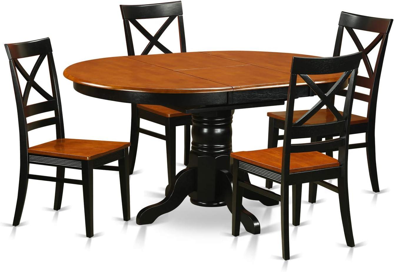 Black and Cherry Oval Dining Table Set with 4 Chairs