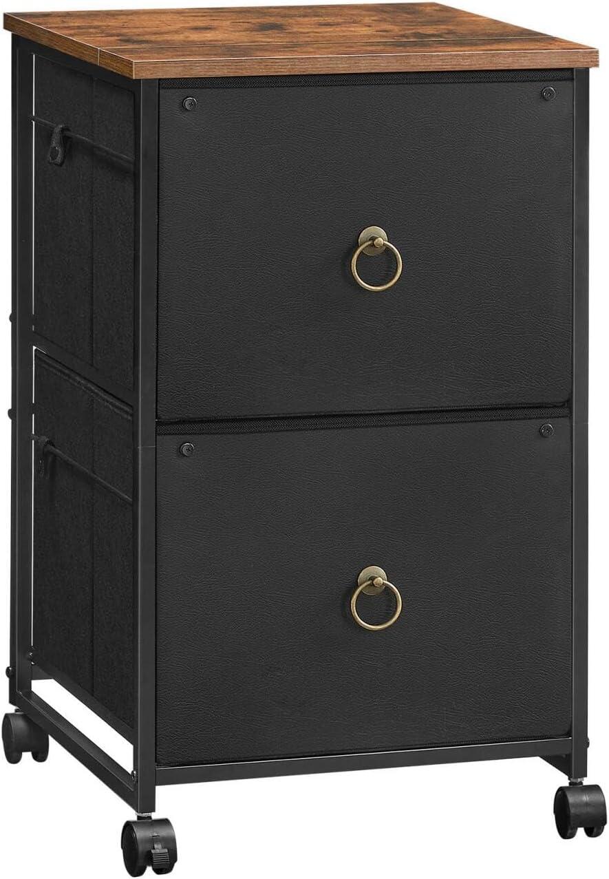 Black and Rustic Brown 2-Drawer Mobile File Cabinet with Lock