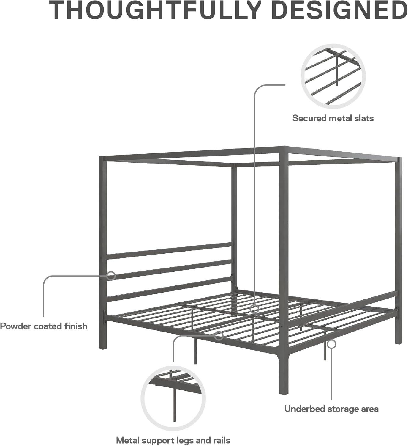 DHP Modern Metal Canopy Platform Bed Frame, King, Gunmetal Gray