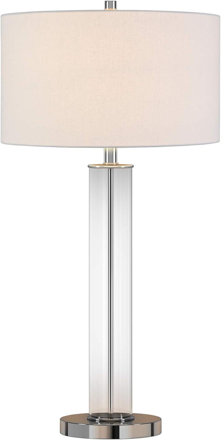 Evelyn&Zoe 29" Traditional Clear Glass Table Lamp with White Drum Linen Shade