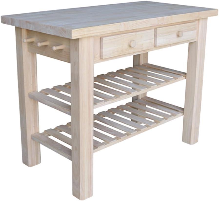 Natural Parawood Kitchen Island with Drawers and Shelves