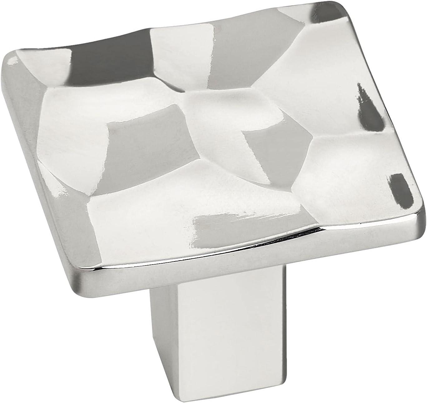 Polished Nickel Square Cabinet Knob with Mounting Hardware