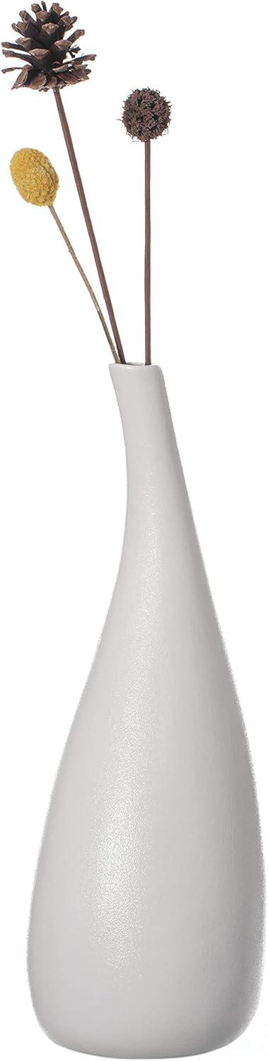 Uniquewise White Contemporary Unique Teardrop Shaped Ceramic Table Vase Flower Holder,12.5 Inch