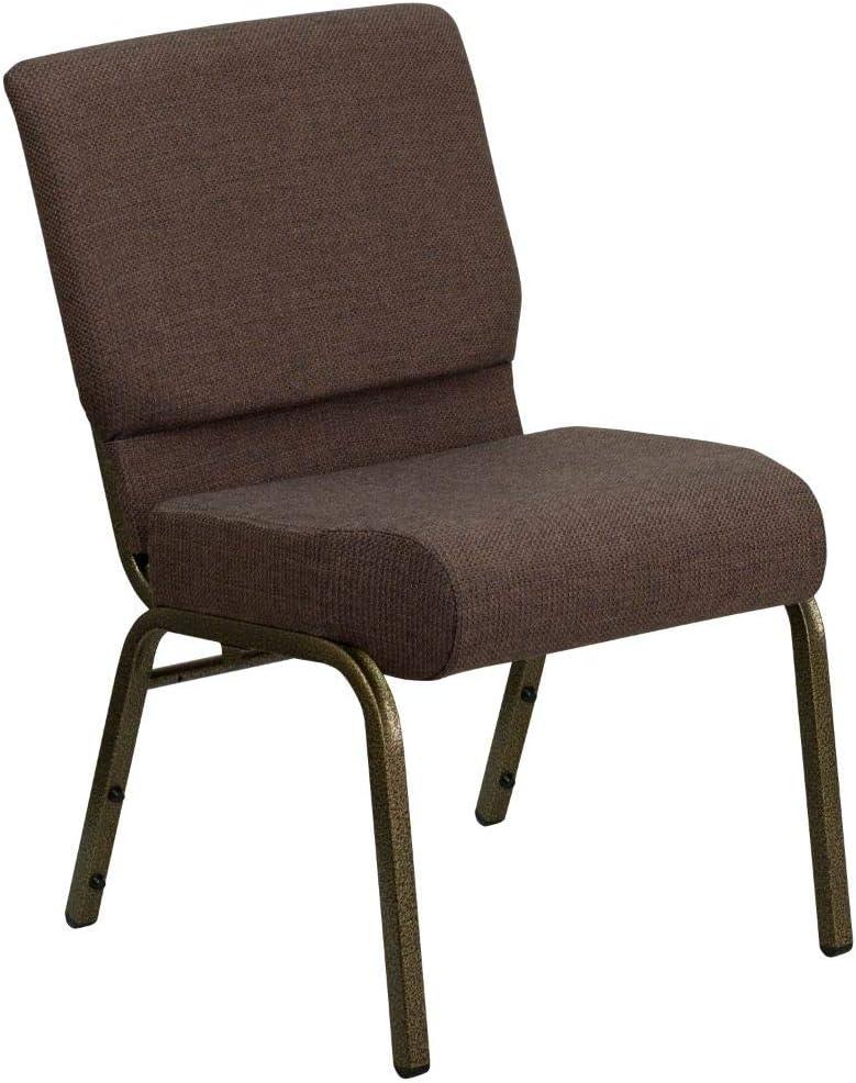 21'' Brown Fabric and Gold Steel Stacking Chair