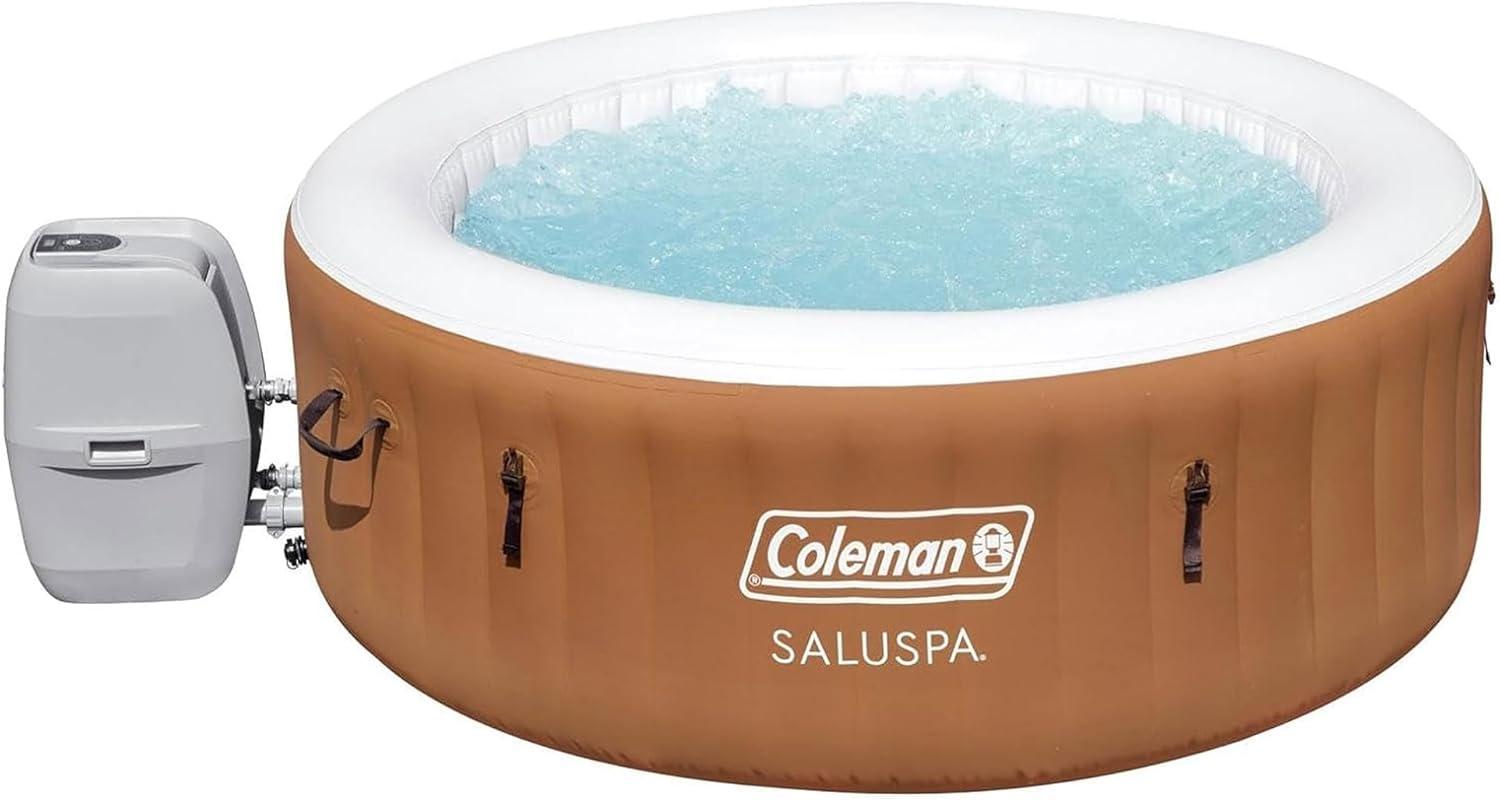 Bestway Coleman Ponderosa AirJet 2 to 4 Person Inflatable Hot Tub Round Portable Outdoor Spa w/ 120 AirJets & EnergySense Energy Saving Cover, Orange