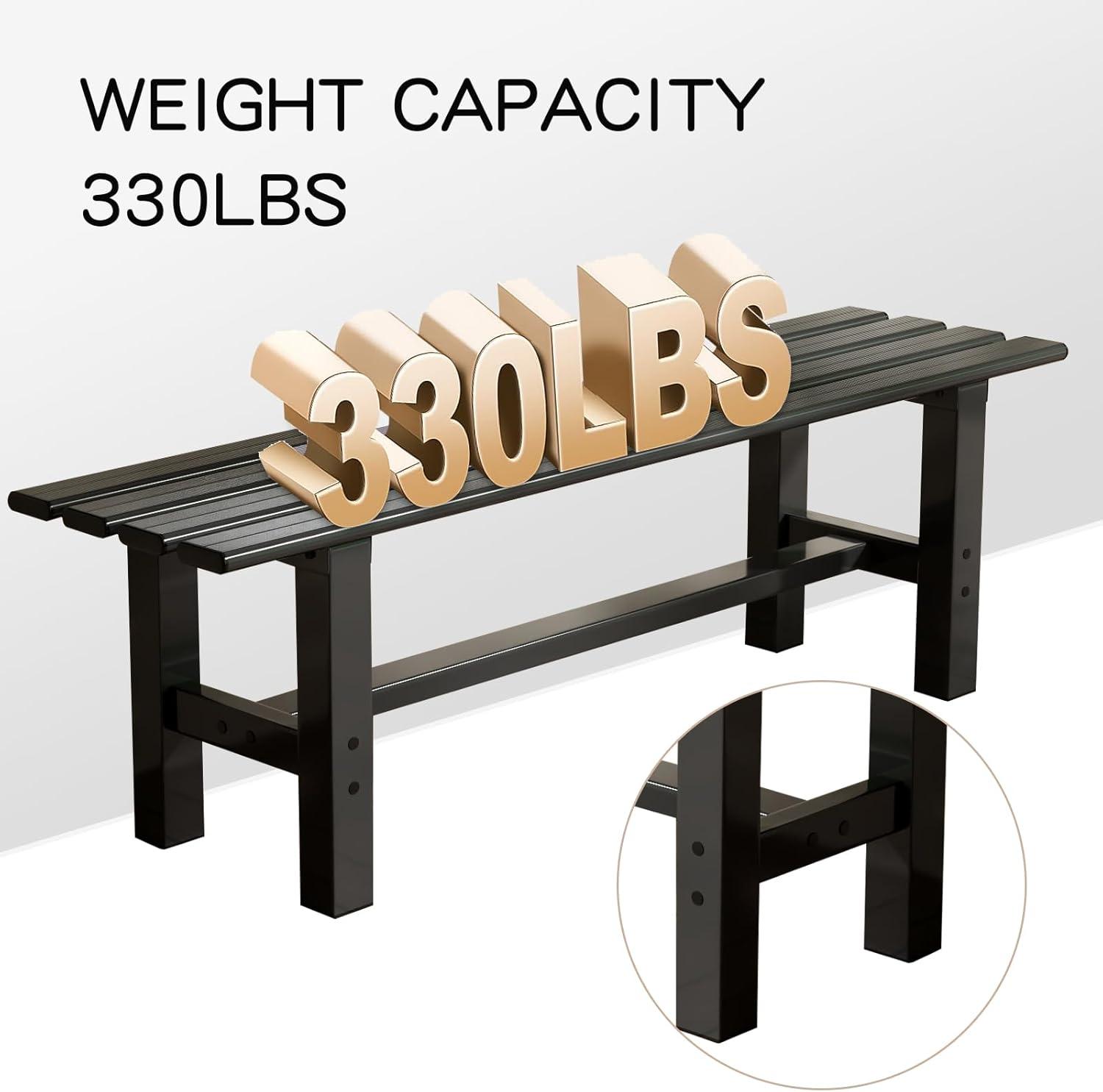 TECSPACE 47 Inches Aluminum Outdoor Weatherproof Bench Backless, 330 LBS Bearing Capacity Garden Porch Bench, Black